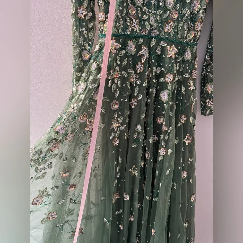 MAC DUGGAL NWT Green Embellished High Neck Long Sleeve A Line Gown 6 - Image 10