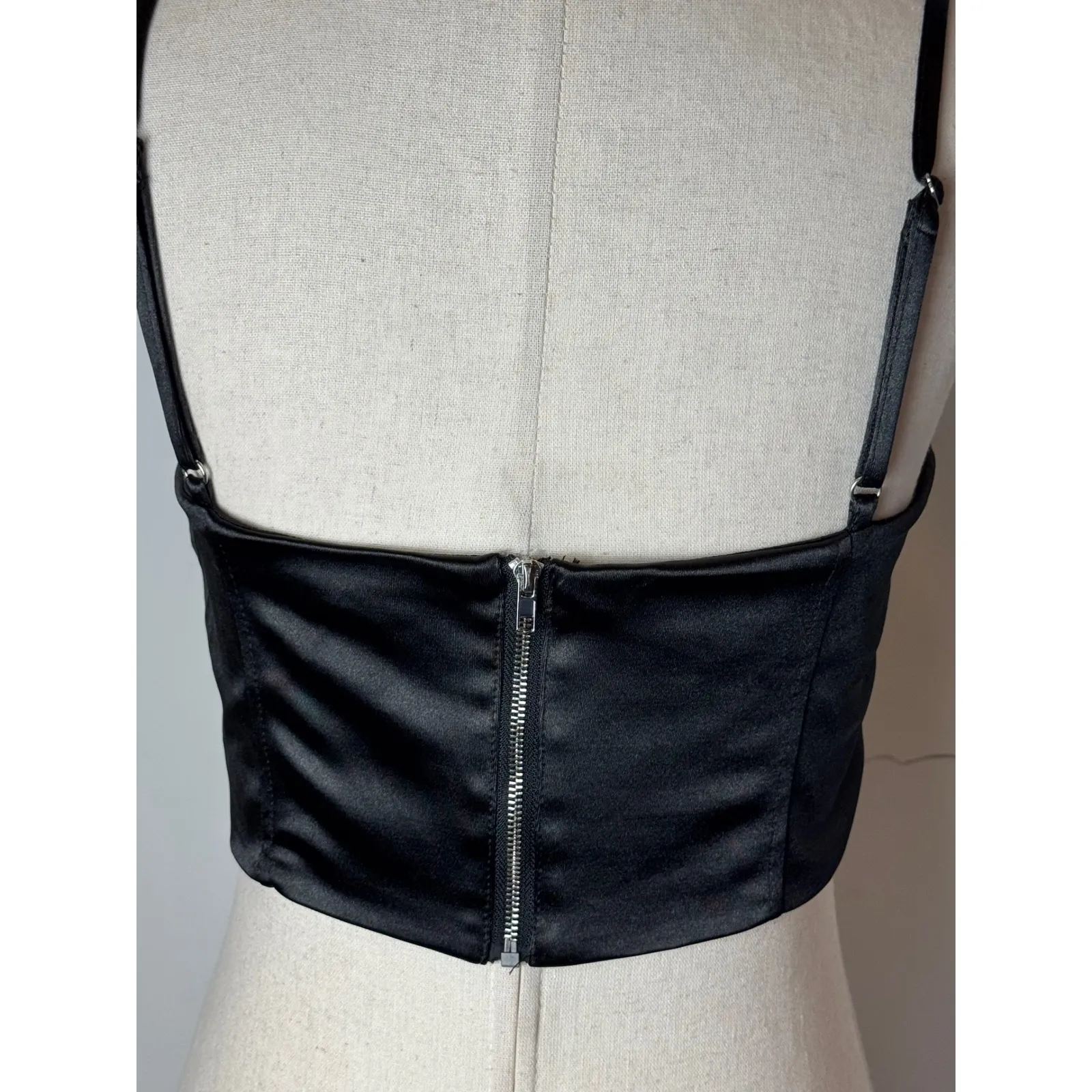 NBD Corset Women Medium Black Satin Cropped Top Sleeveless Party Whimsigoth Sexy - Image 8
