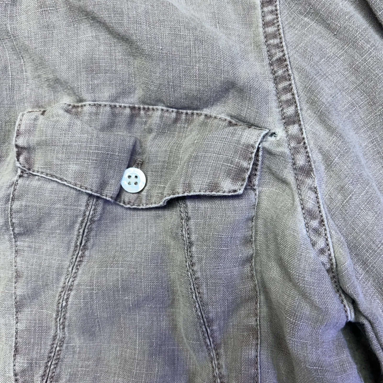 Tommy Bahama Linen Casual Button Down Shirt Gray Brown Size S Roll Tab Sleeve - Image 4