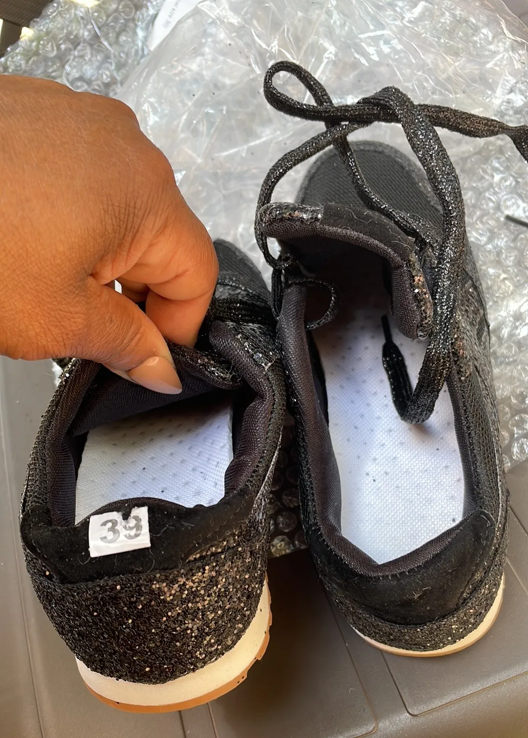 Black Sequin Running Sneakers Size 8.5 - Image 10