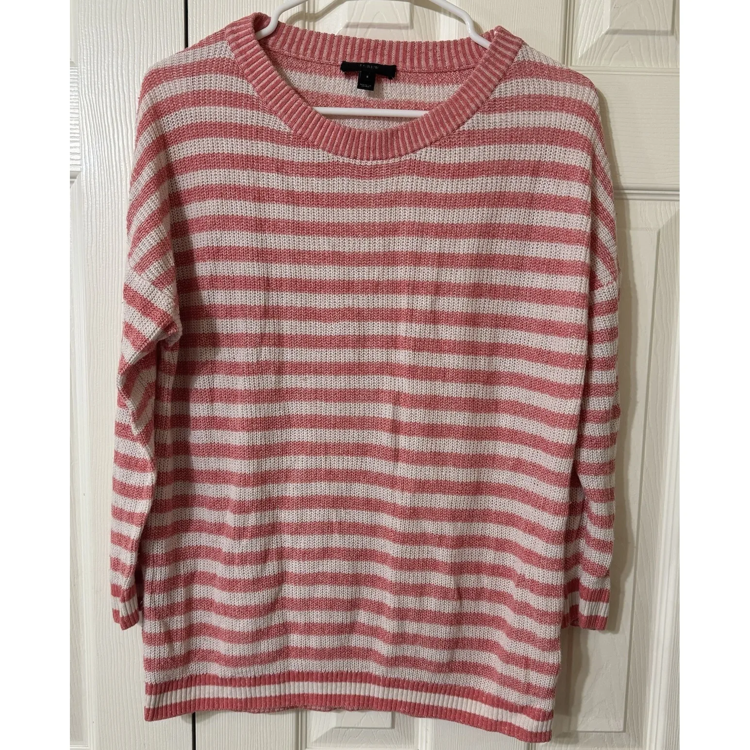 J.‎ Crew Heathered Striped Pink White LINEN Blend Sweater - Image 2