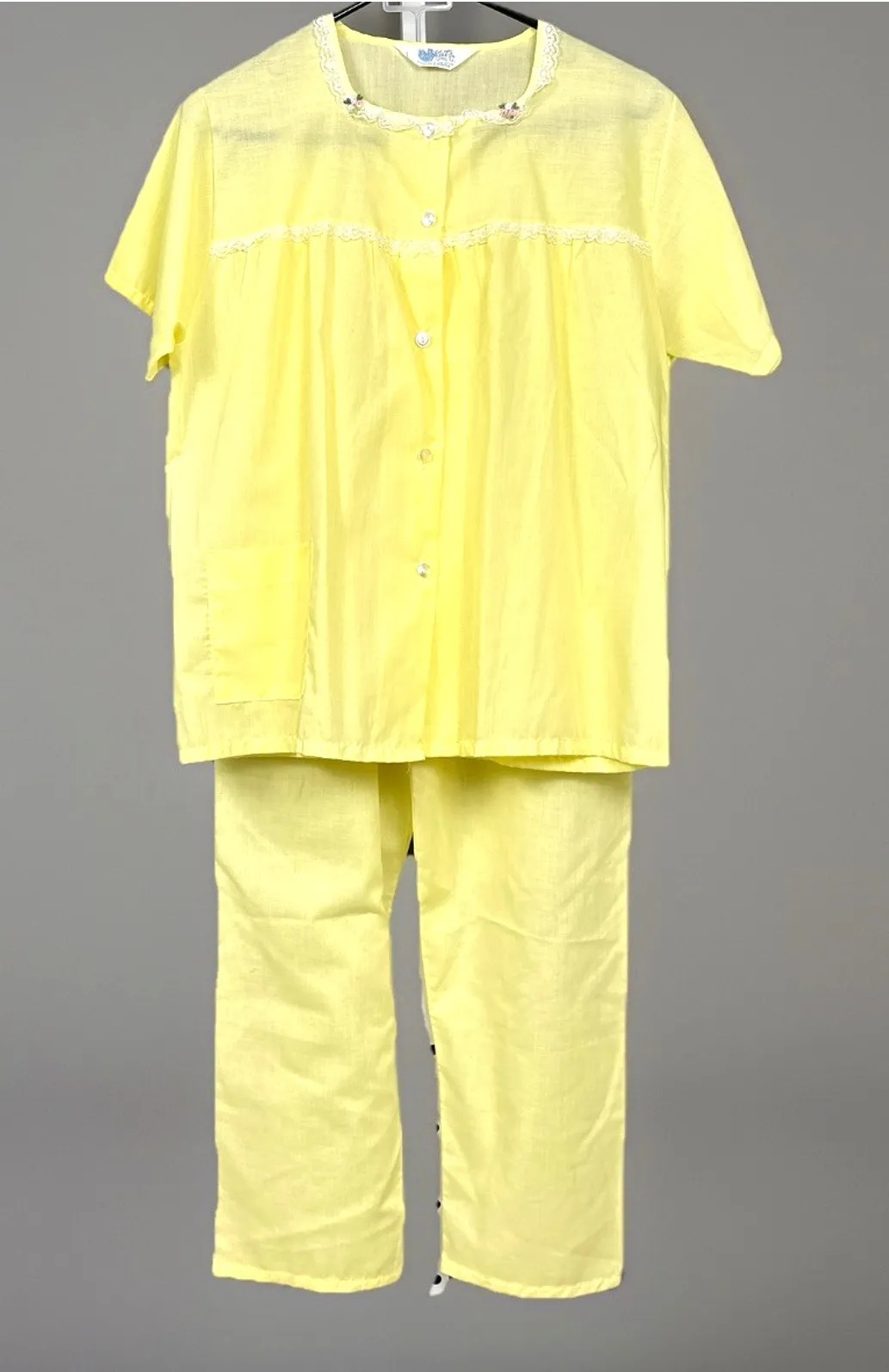 Vintage Katz Long Pajama Size 34 Buttercup Yellow Polycotton Pants Short Sleeve - Image 1