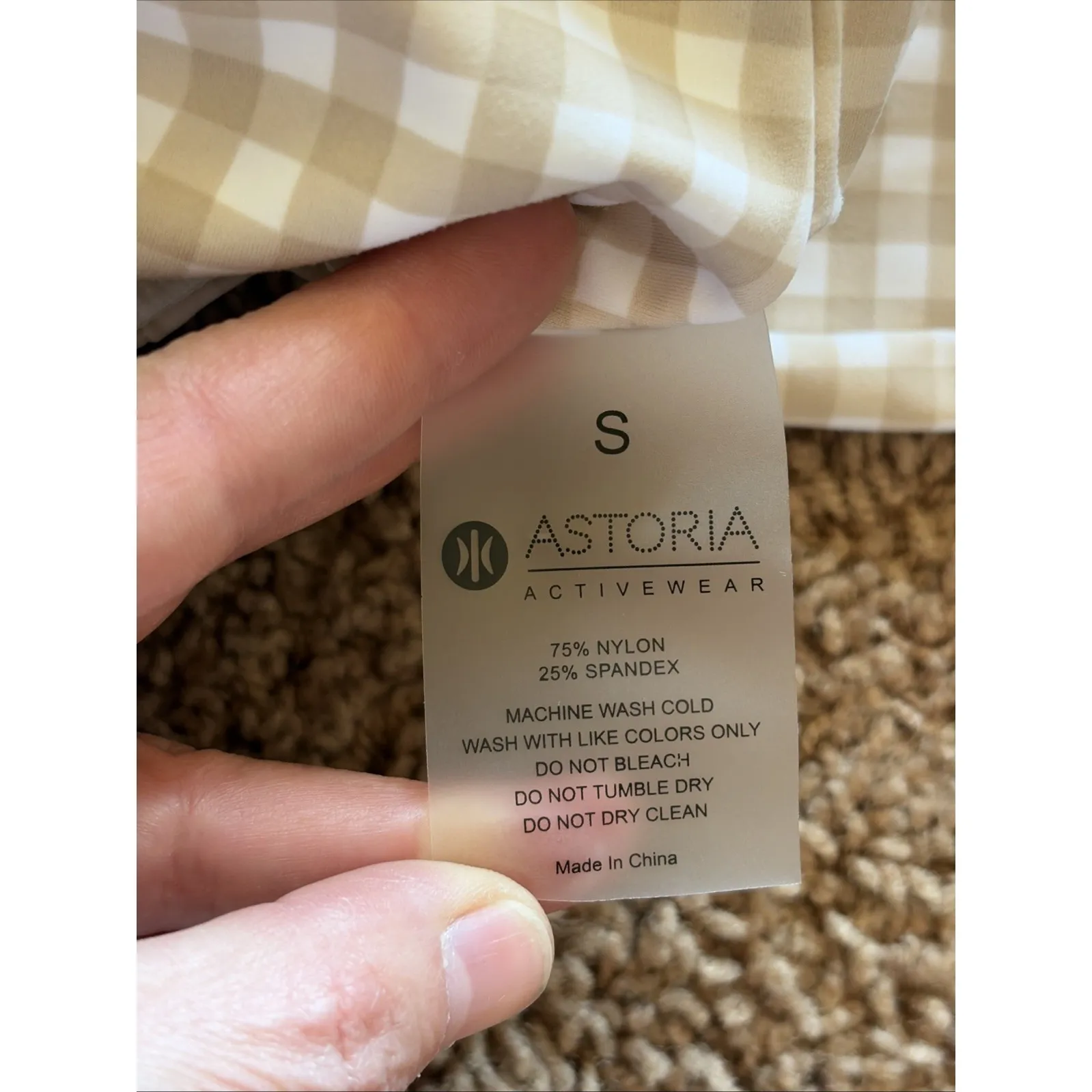 Astoria Activewear Beige Tan Gingham Check Long Sleeve Workout Gym Crop Top S - Image 9