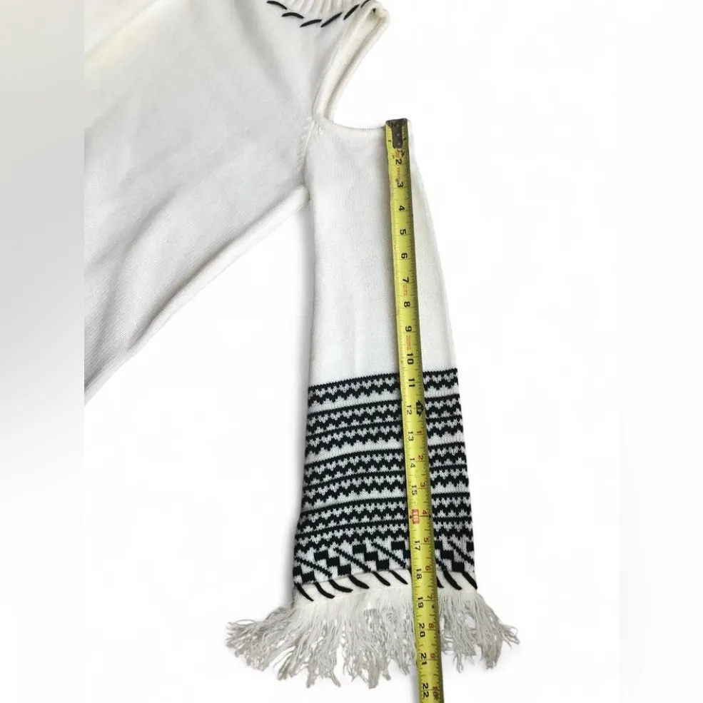 Venus Cold Shoulder Turtleneck Sweater Womens Bell Sleeves w/Fringe Ivory Size S - Image 6