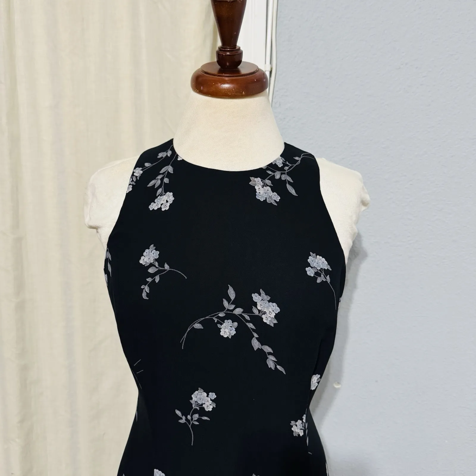 Vintage Jones New York Dress Womens 10 Black Chiffon Floral Maxi Y2K Fairy Goth - Image 4
