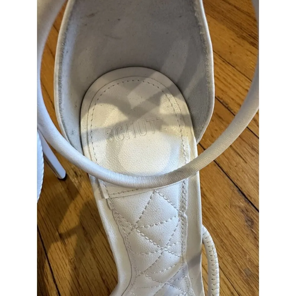 SCHUTZ Gaiah Ankle Strap Sandals in White Leather Size 8.5 EUC - Image 6