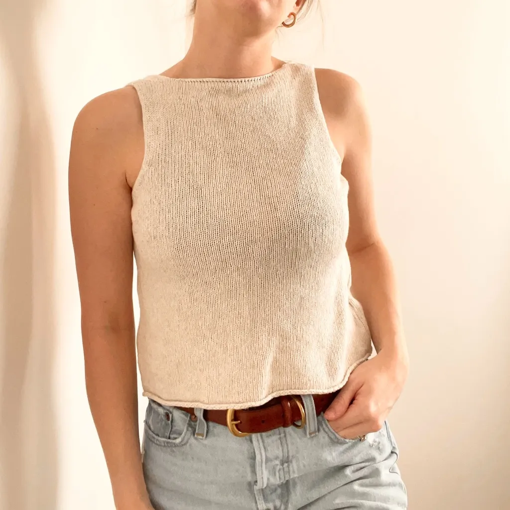 Boatneck Cream Knit Tank Top Size XS - Image 2