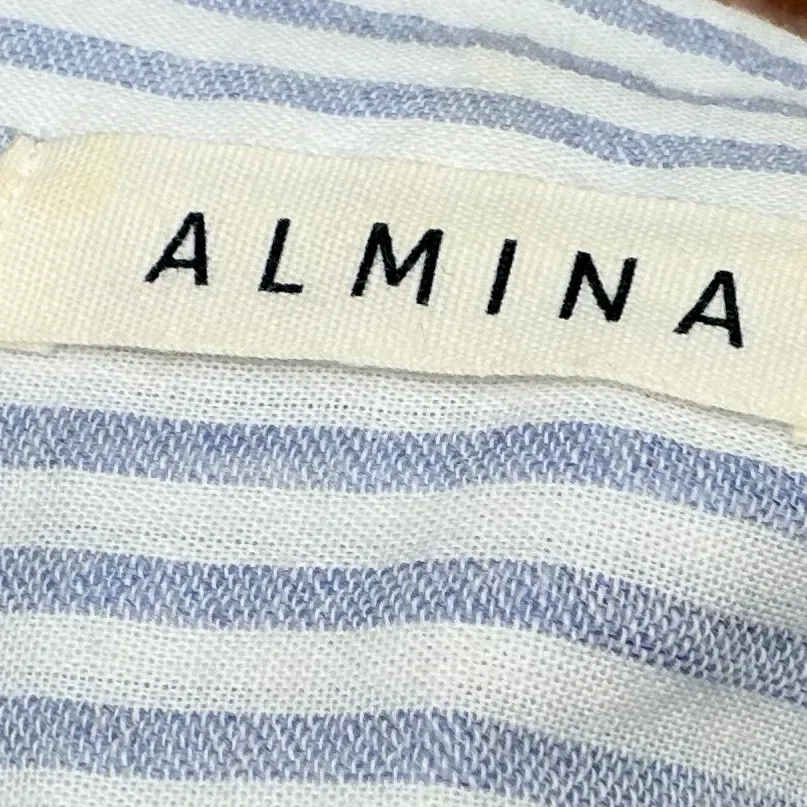 Almina Concept Oversized Striped Button Down Shirt White - Image 8