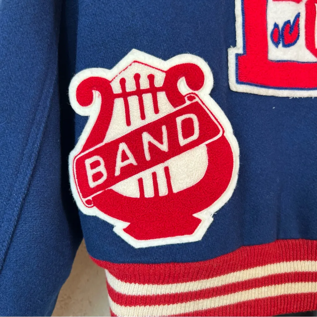 Vintage 1970’s Letterman Jacket w/Zip Up Hood Blue & Red Sz M Unisex - Image 9