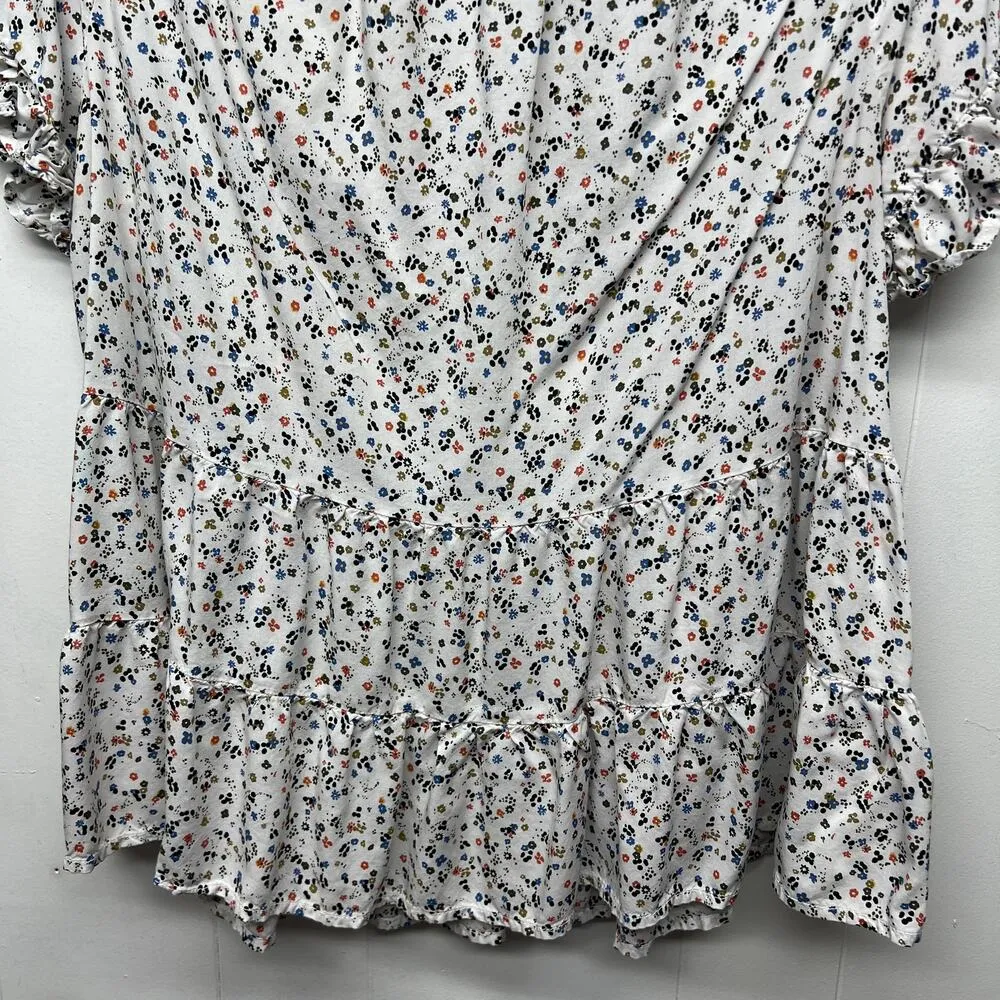 Beach Lunch Lounge Womens Floral Bohemian Romantic Cottage Peplum Top Size Lage - Image 8