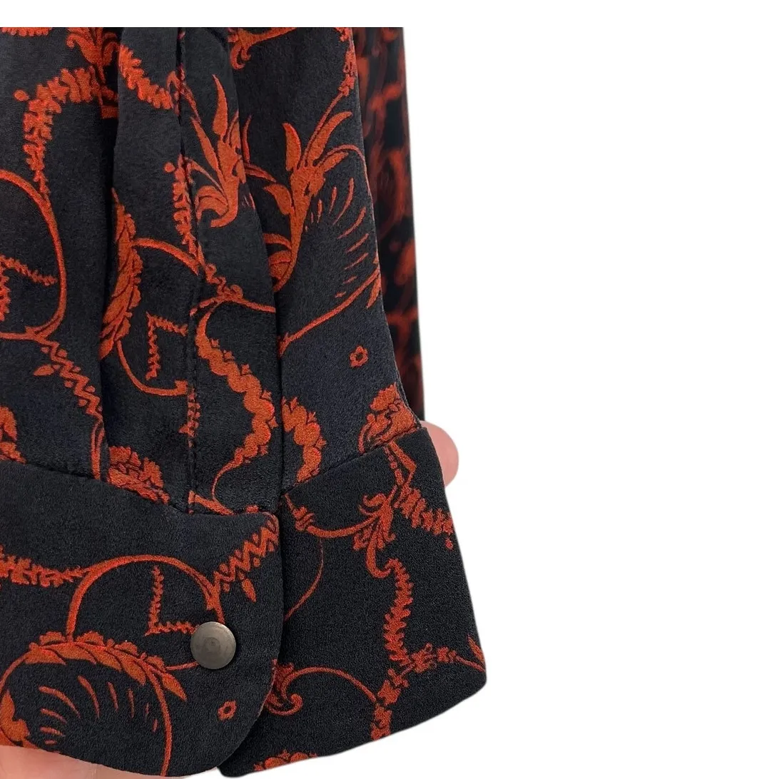 A.L.C. Legend Dress Silk Long Sleeve Paisley Print Rust Black Size 6 - Image 7