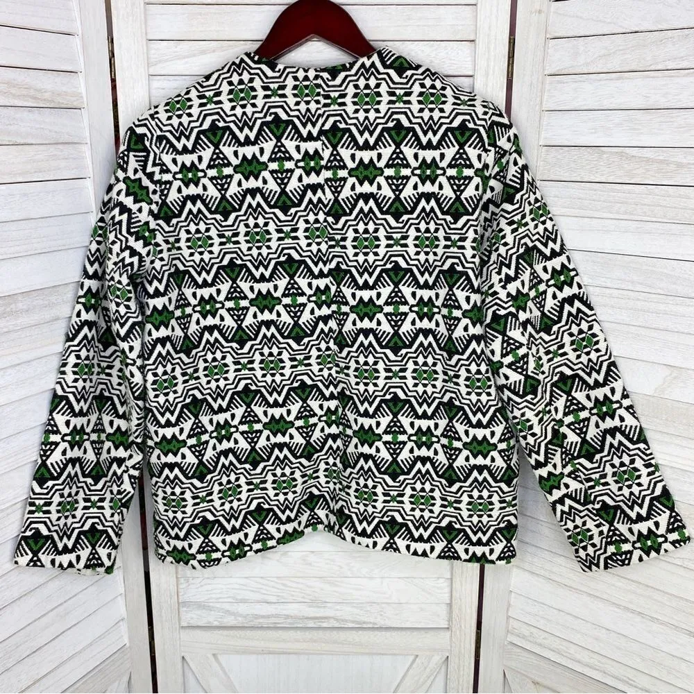 Designed by BLING Aztec Print Dobby Weave Boho Jacket Green White Black Small - Image 3