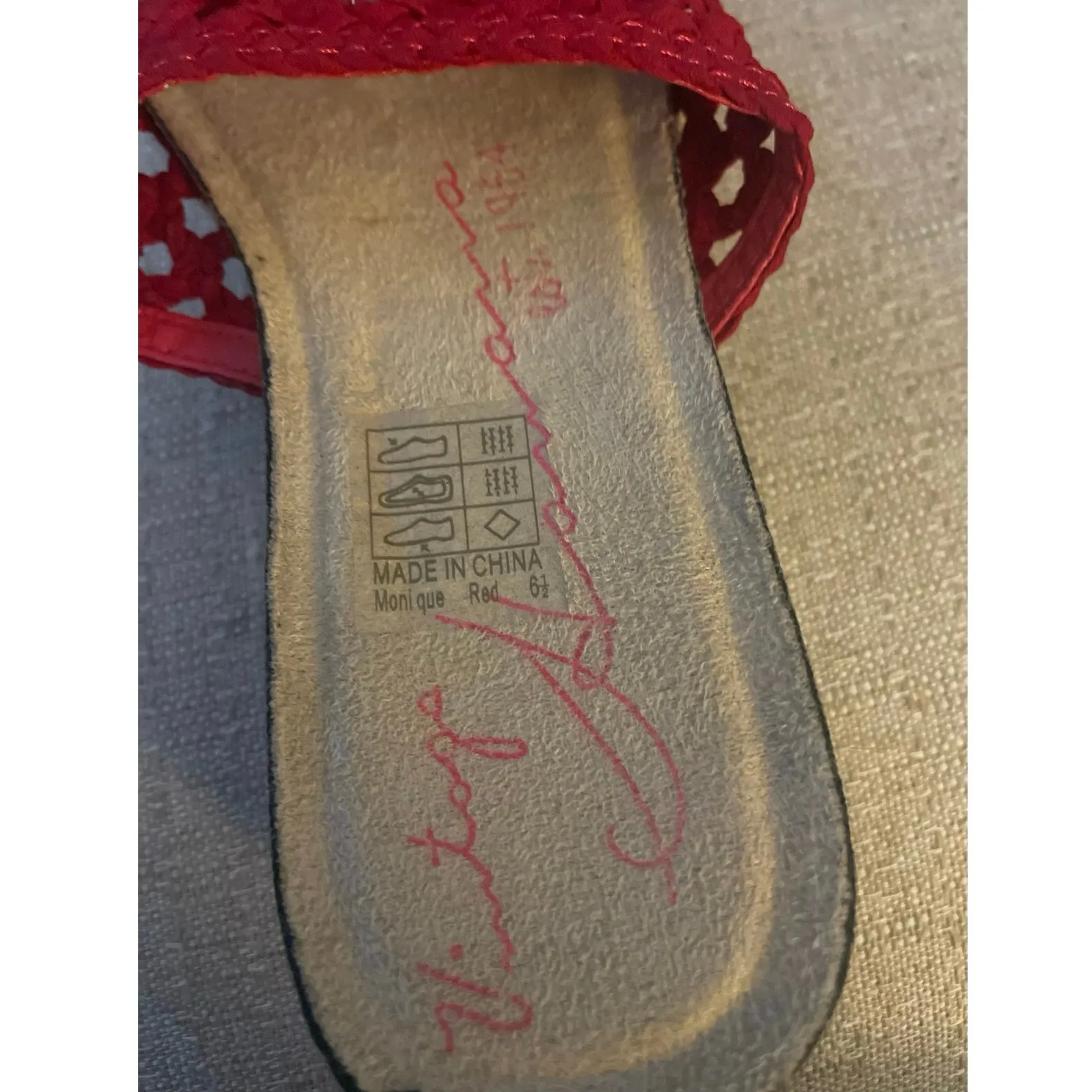 Vintage Havana with Red crochet uppers, slide on, S84 - Image 6