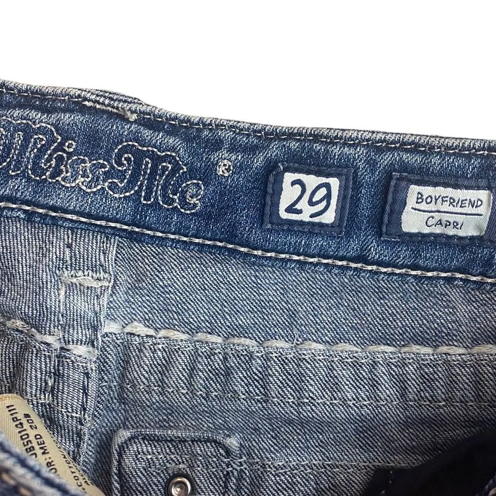 Y2K Miss Me Size 29 Boyfriend Capri Jeans Contrast Stitching Flap Pocket Western - Image 3