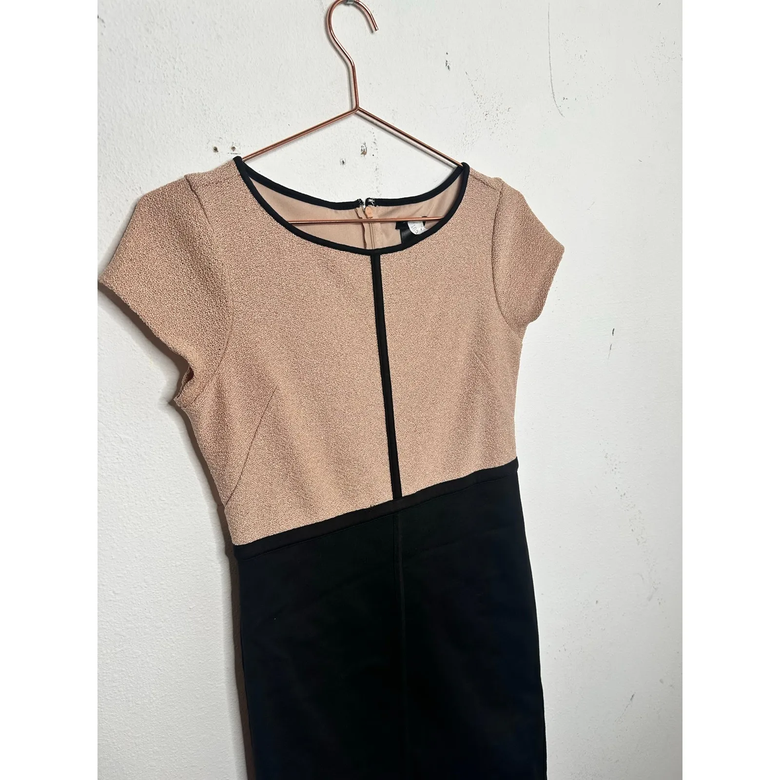 ANN TAYLOR Black Tan Two Toned Cap Sleeves Pencil Style Skirt Dress size 2P - Image 6