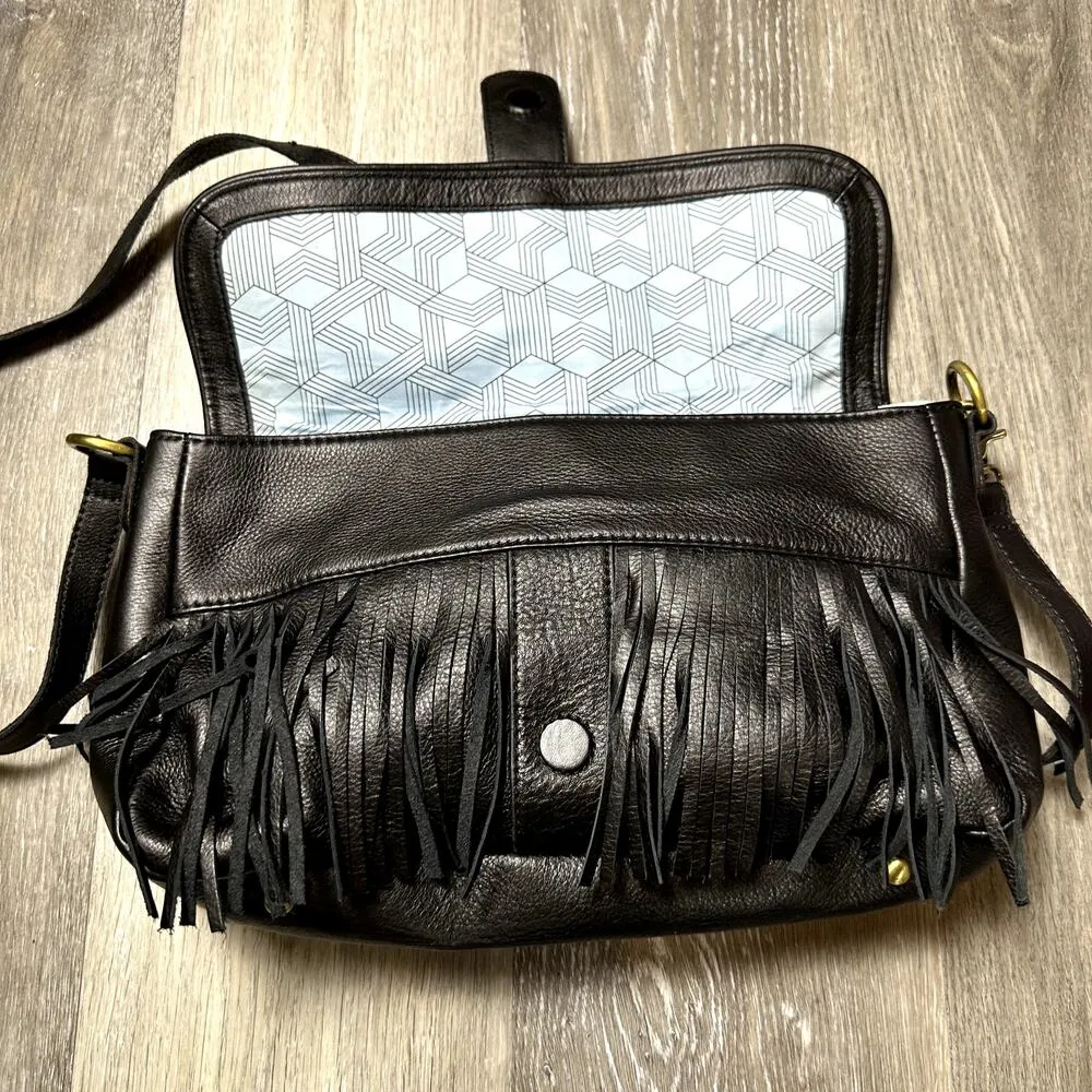 Fiona Kotur Muses Leather Fringe Snakeskin Crossbody Bag Black - Image 6