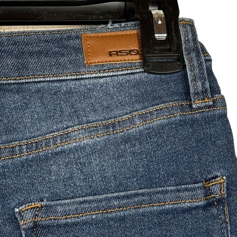 RSQ SZ 24 High-Rise Cuff Jean Shorts Stretch Zip-Fly Stretch Pockets Blue - Image 4