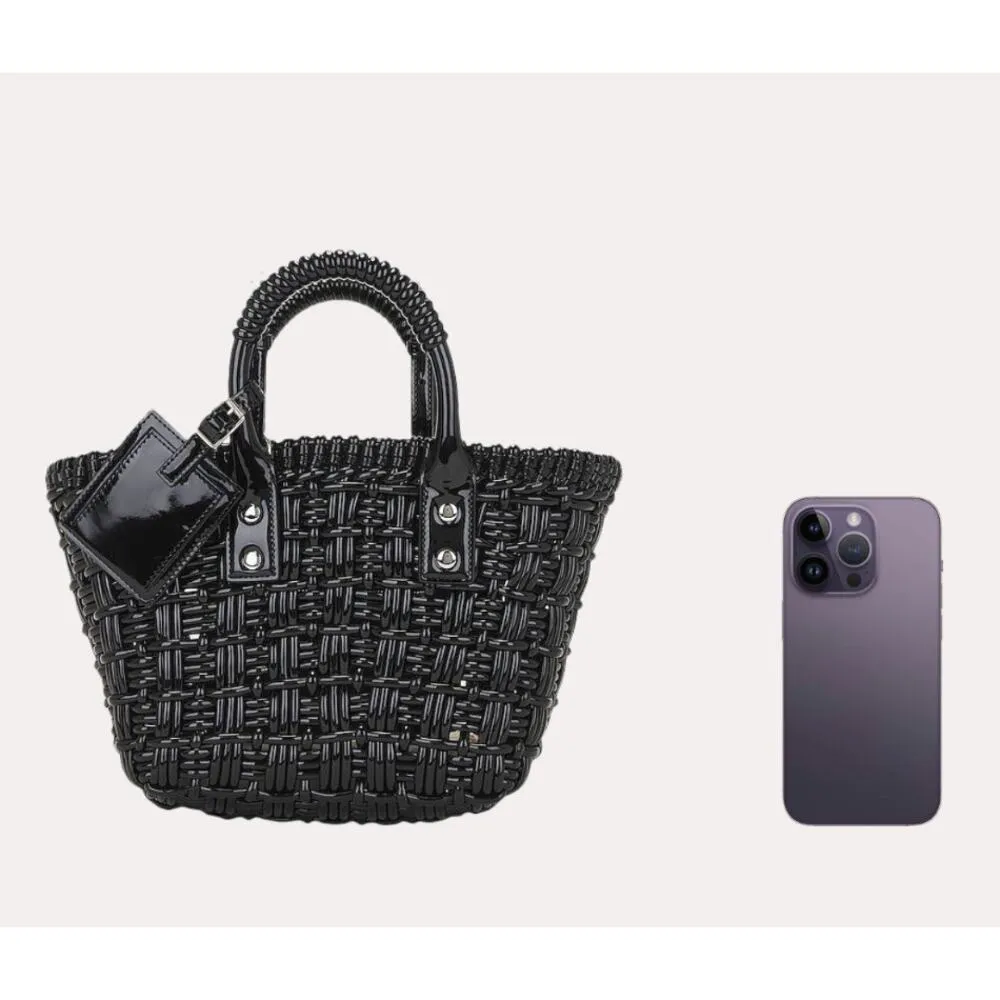 8 Other Reasons Black Woven Tote Bag Top Handle Shoulder Strap 8x7.25 x4.5 NEW - Image 5