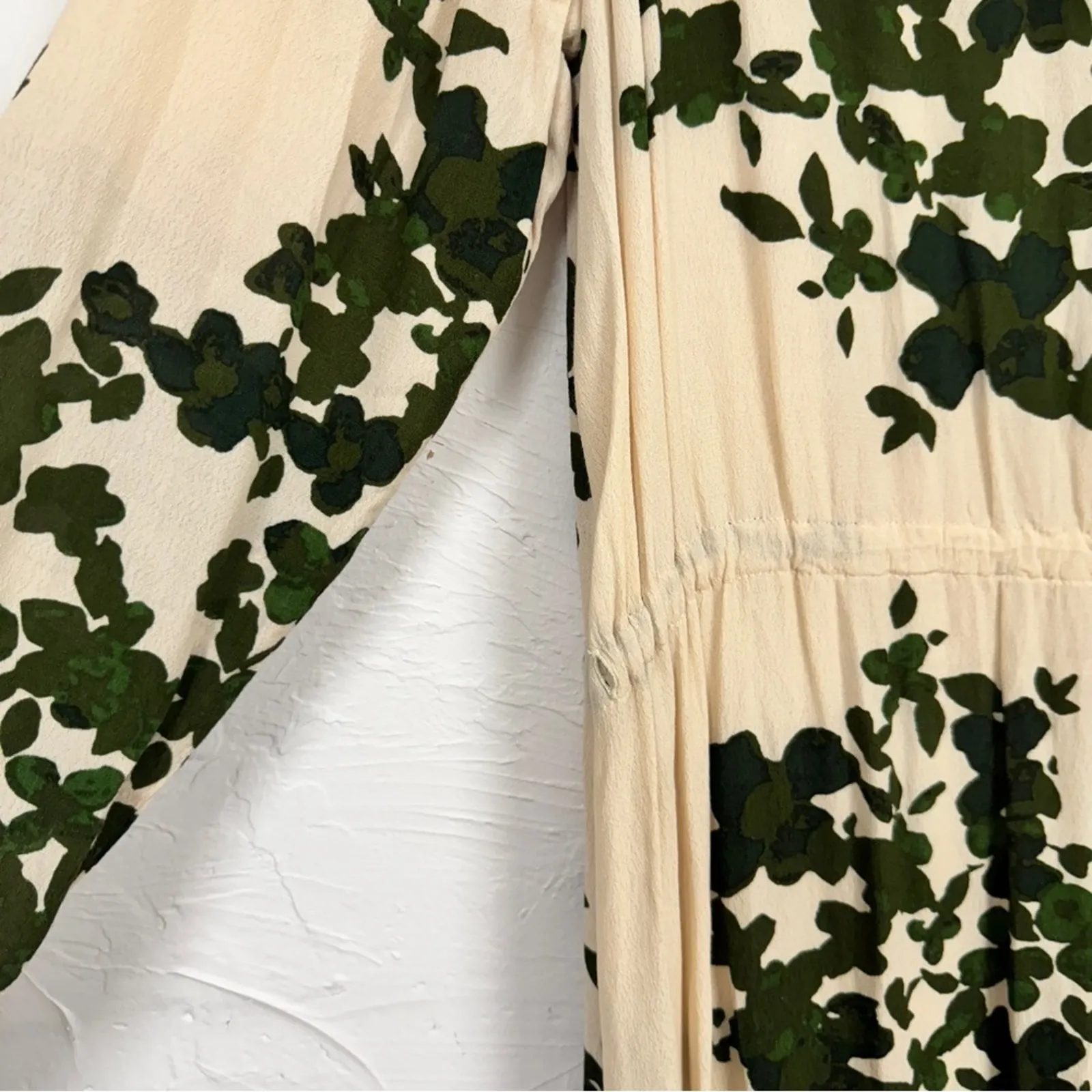 Ichi Green Cream Floral Long Sleeve Mini Dress Womens L Casual Boho Size L - Image 7