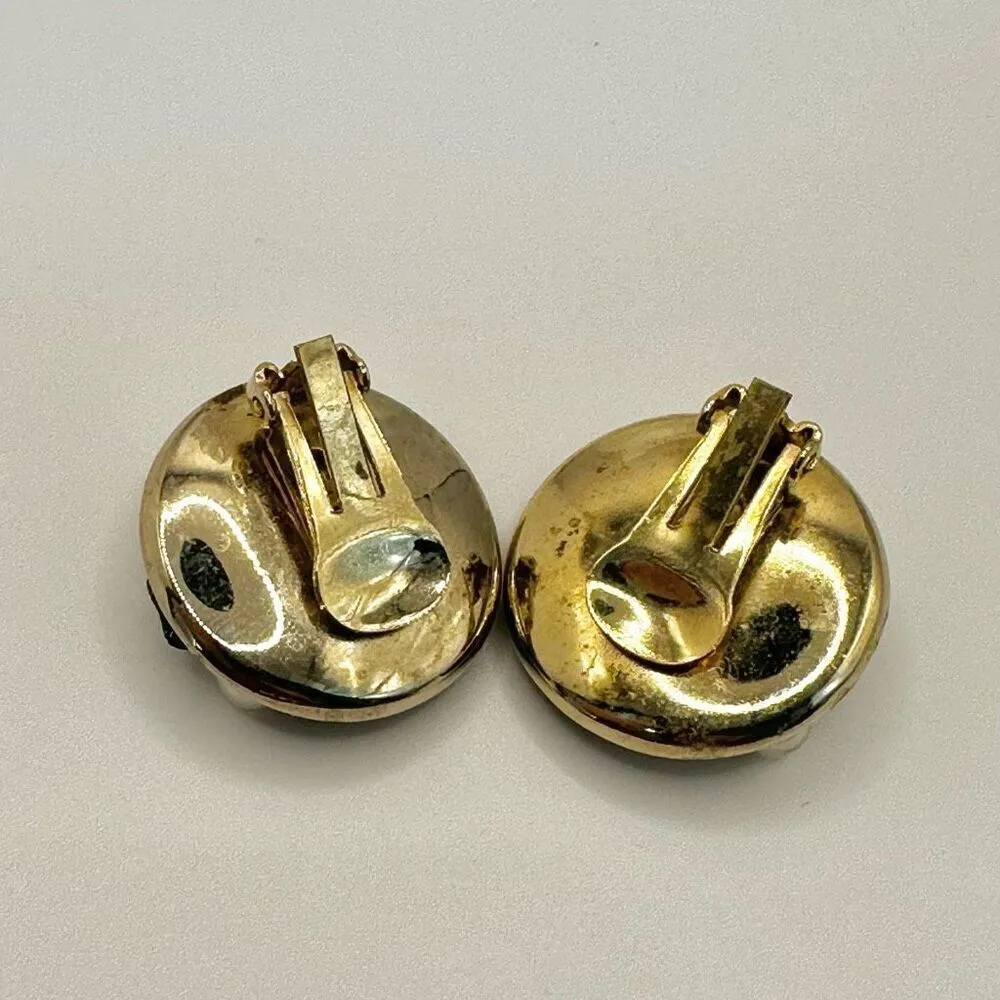 Blue glass faux pearl estate ocean clip on earrings - Image 5