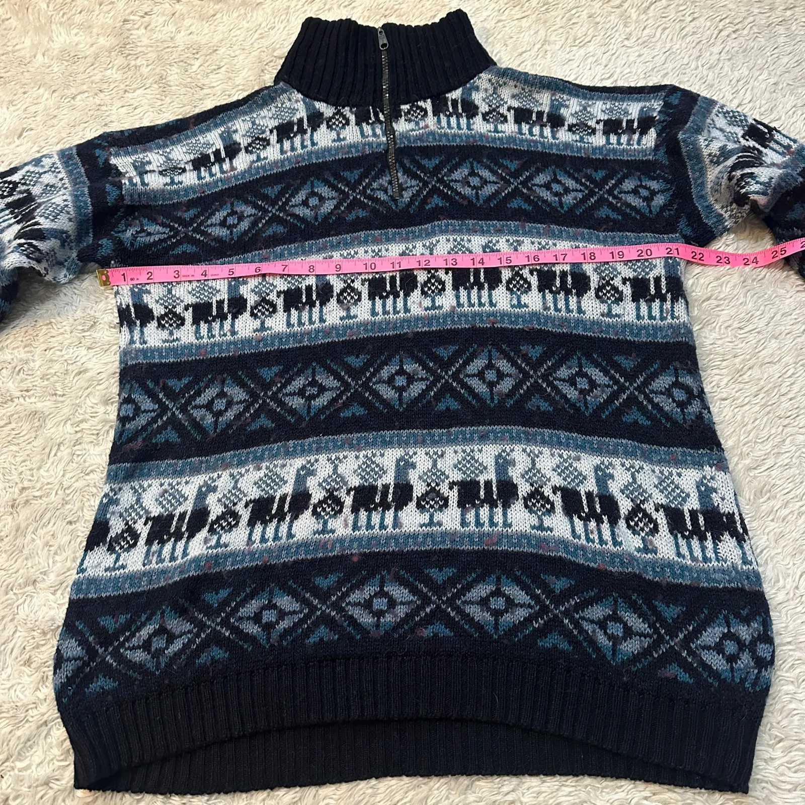 Vintage Baby Alpaca Sweater OSFM Wool Fair Isle Nordic Hand Knit Crew Neck - Image 4