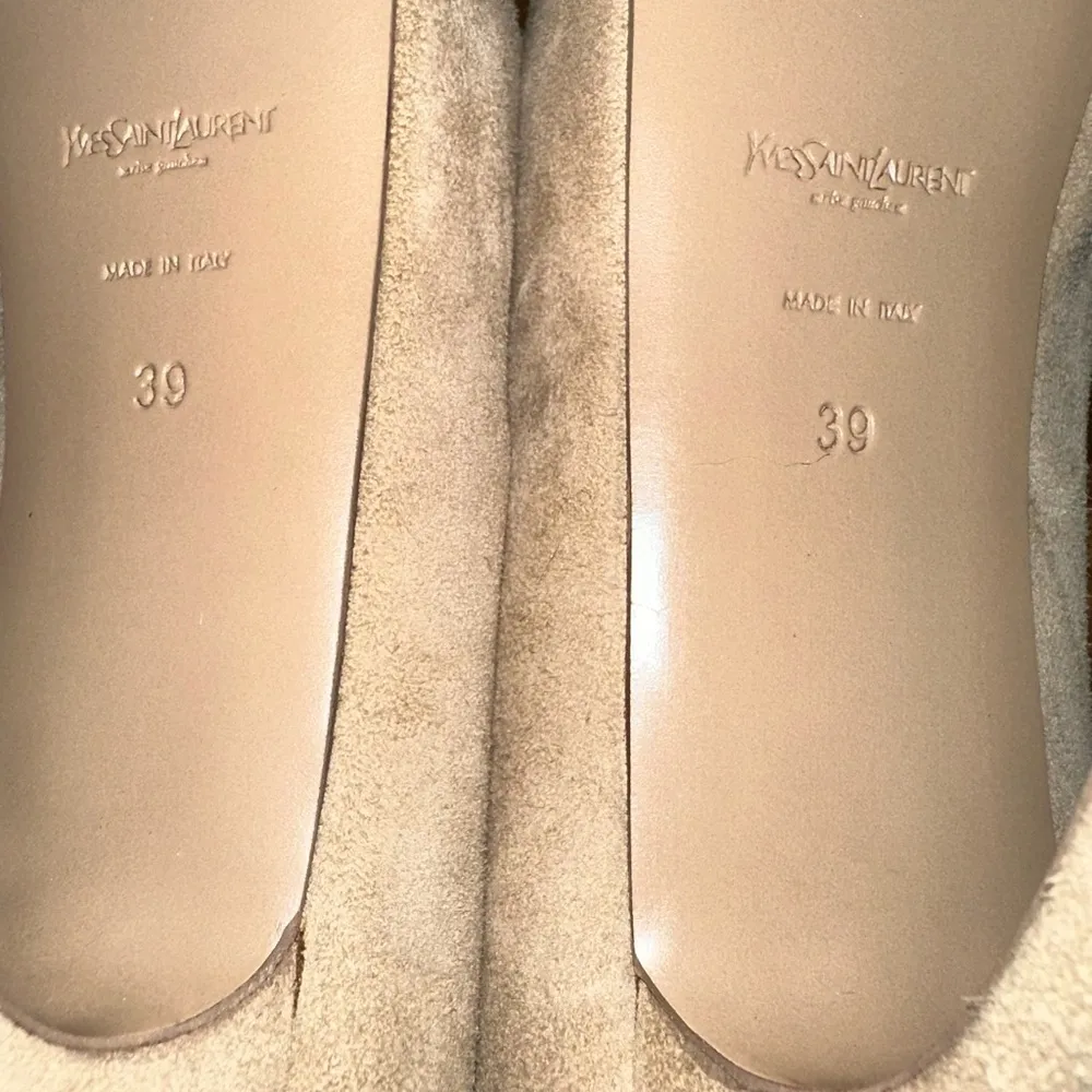 YSL Yves Saint Laurent Tribtoo Beige Suede Platform Pumps Heels - Image 10