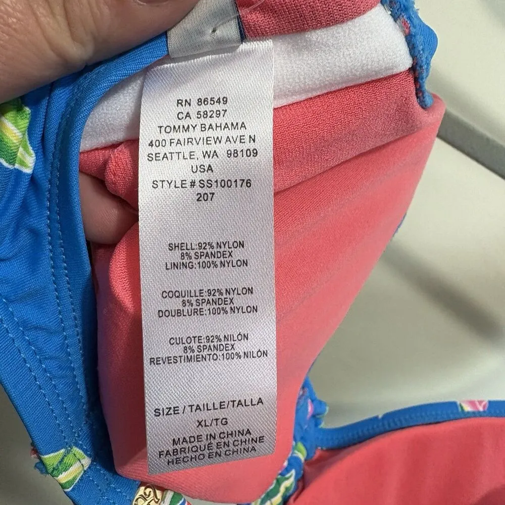 Tommy Bahama Azure Blue Sun Lilies Flutter Sleeve Bikini Top Size XL New - Image 10