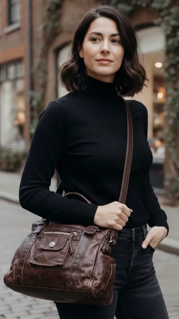 LUANA Brown Supple Leather Shoulder Crossbody Tote Bag w/Braided Western Details - Image 2