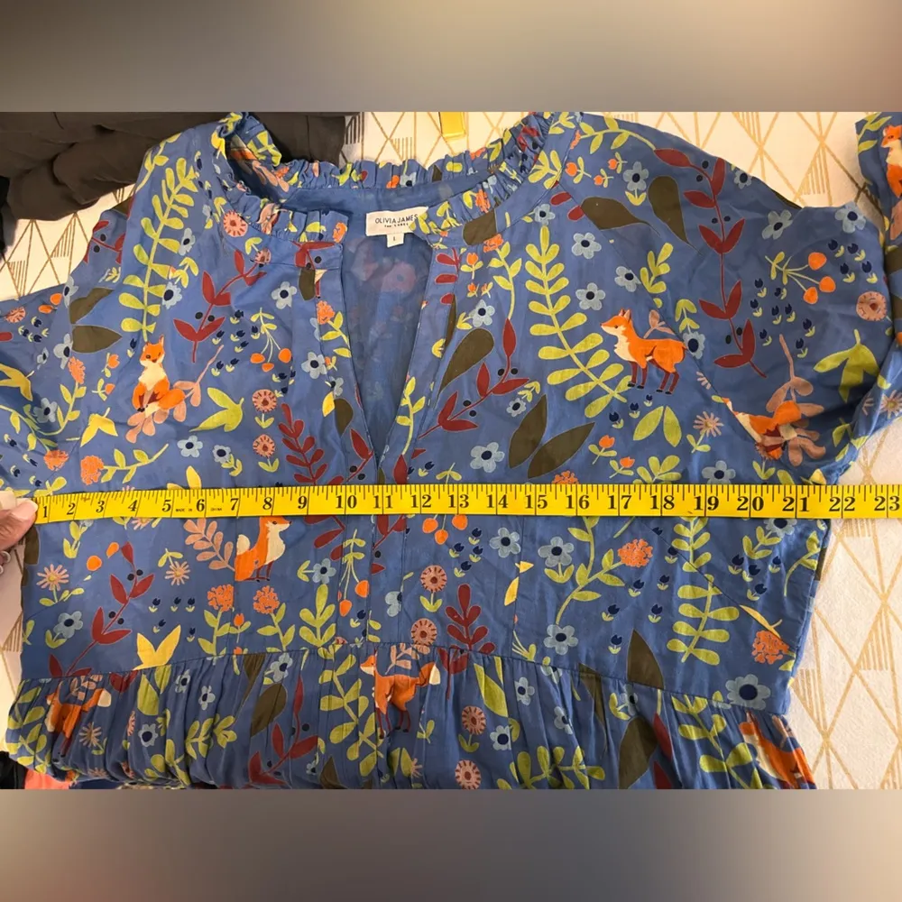 Olivia James The Label 100% Cotton Waverly True Blue Floral Foxes Dress Size L Size L - Image 10