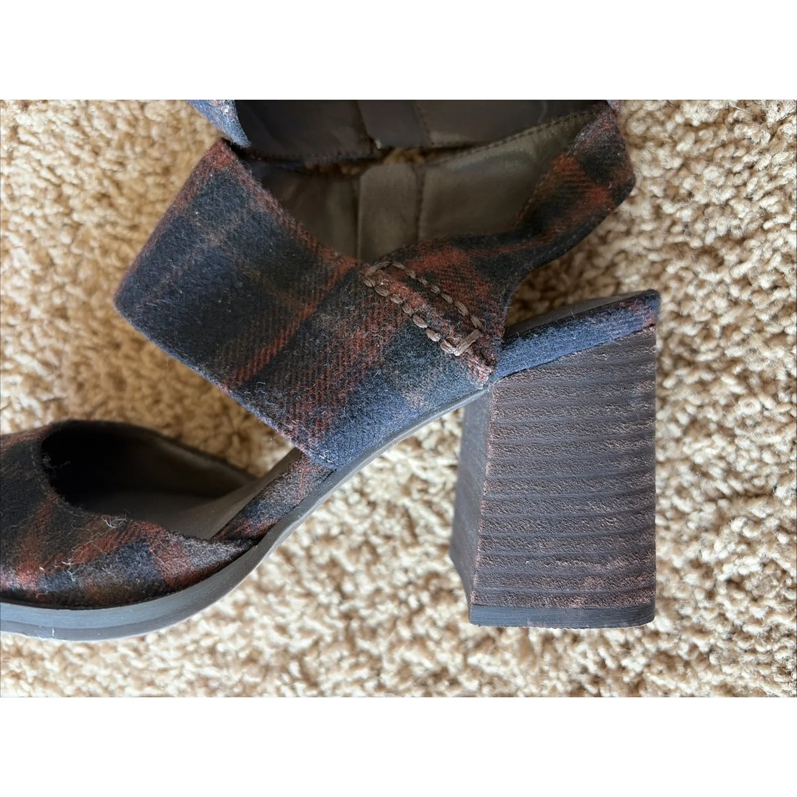 Lucky Brand Dark Brown Multi Plaid Closed Toe Block Heel Shoes Academia Womens 6 - Image 10