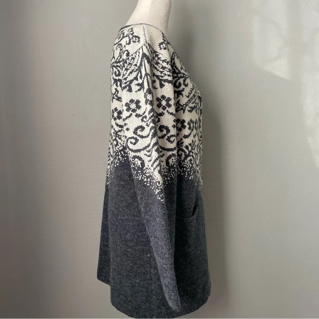 Tivoli of Ireland Nordic Fair Isle Longline Cardigan with Pockets Gray Size M - Image 2
