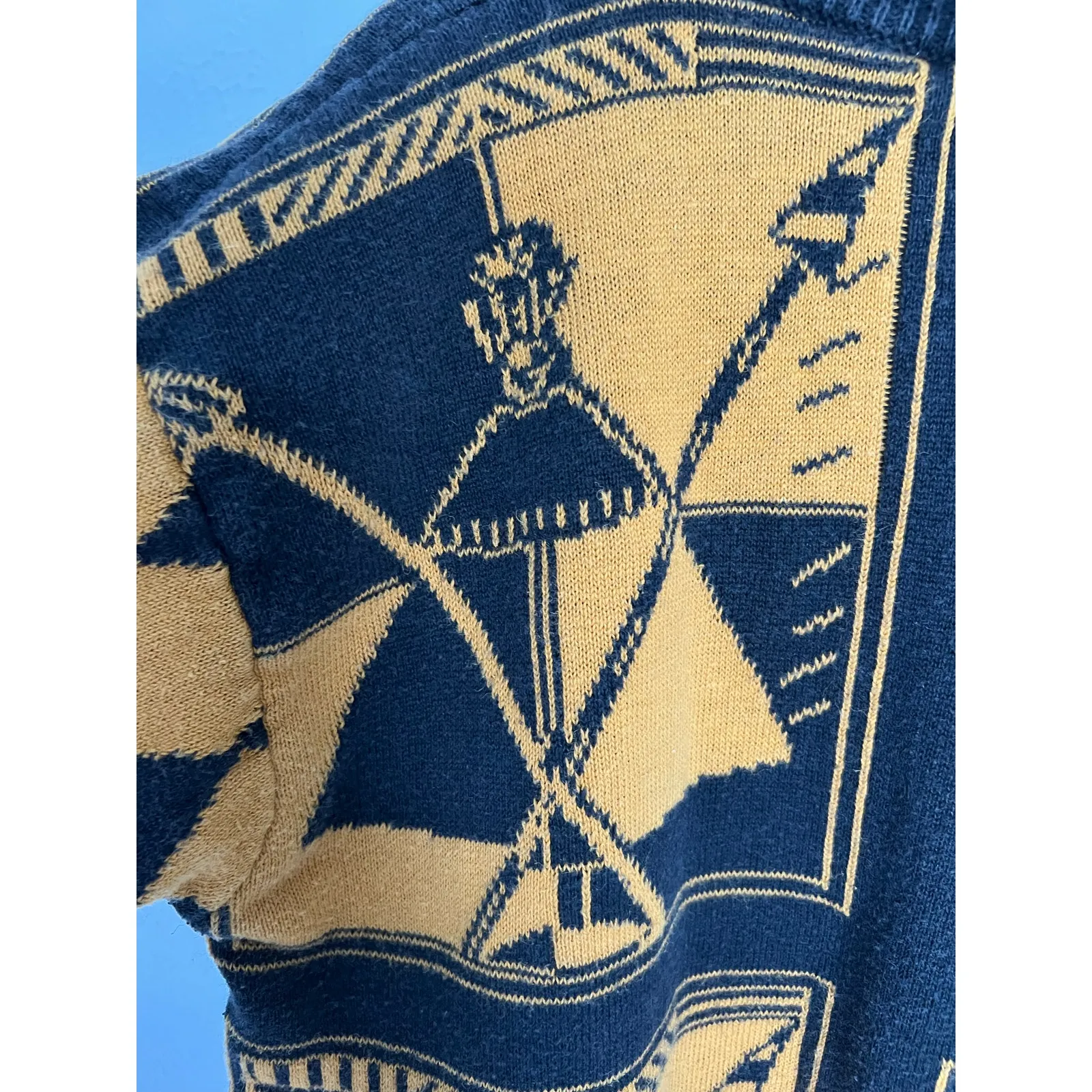 Vintage Generra 80s Graphic Chessboard Mockneck Sweater Black & Mustard Knit M Size M - Image 7