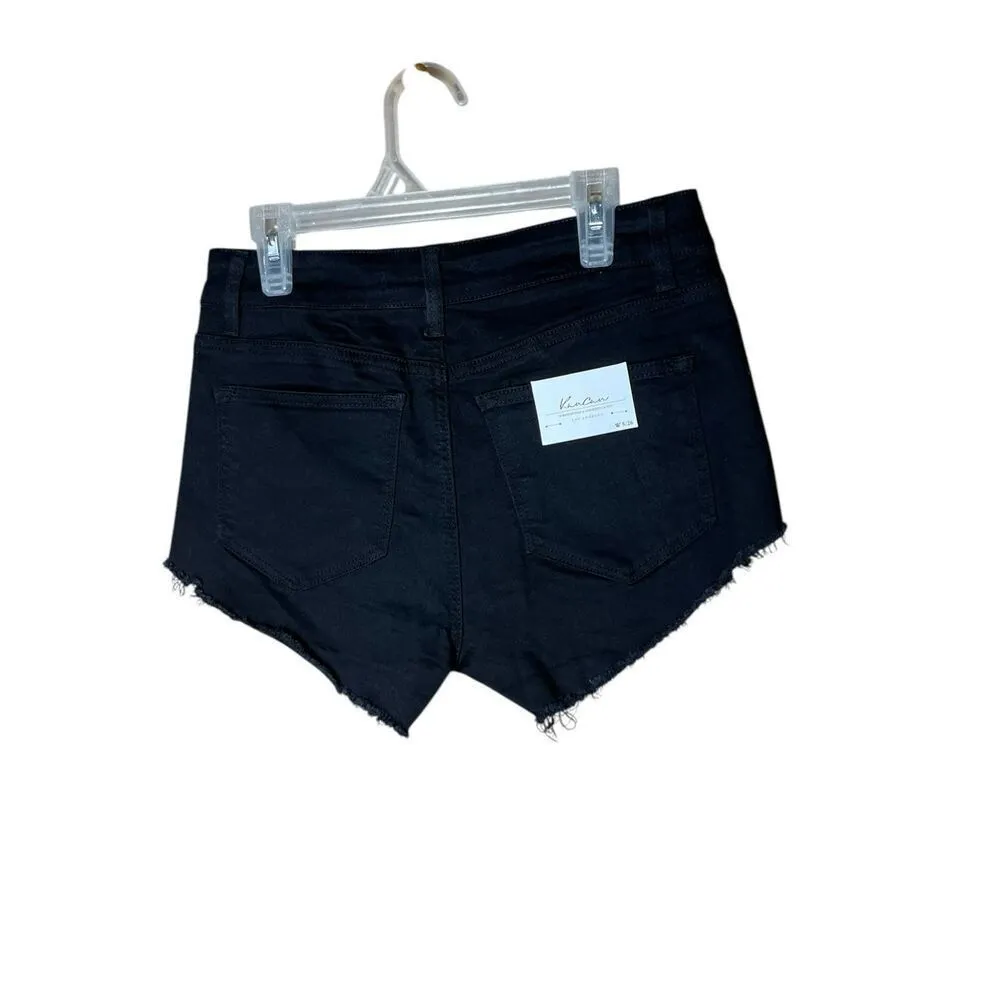 Kancan Jean Shorts Woman’s 5/26 Black Denim Raw Hem Cut Off Festival Shorts NWT - Image 3