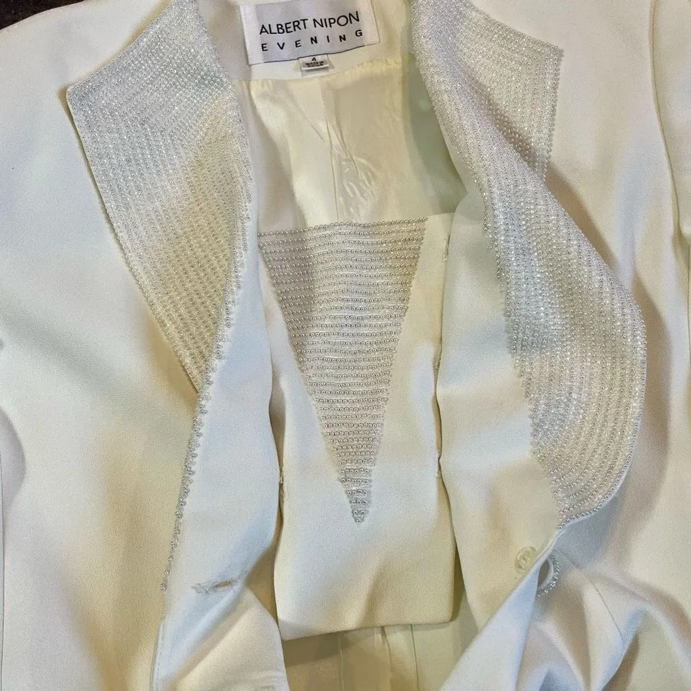 Albert Nipon Evening Cream Beaded Women’s Blazer Size 4 - Image 11