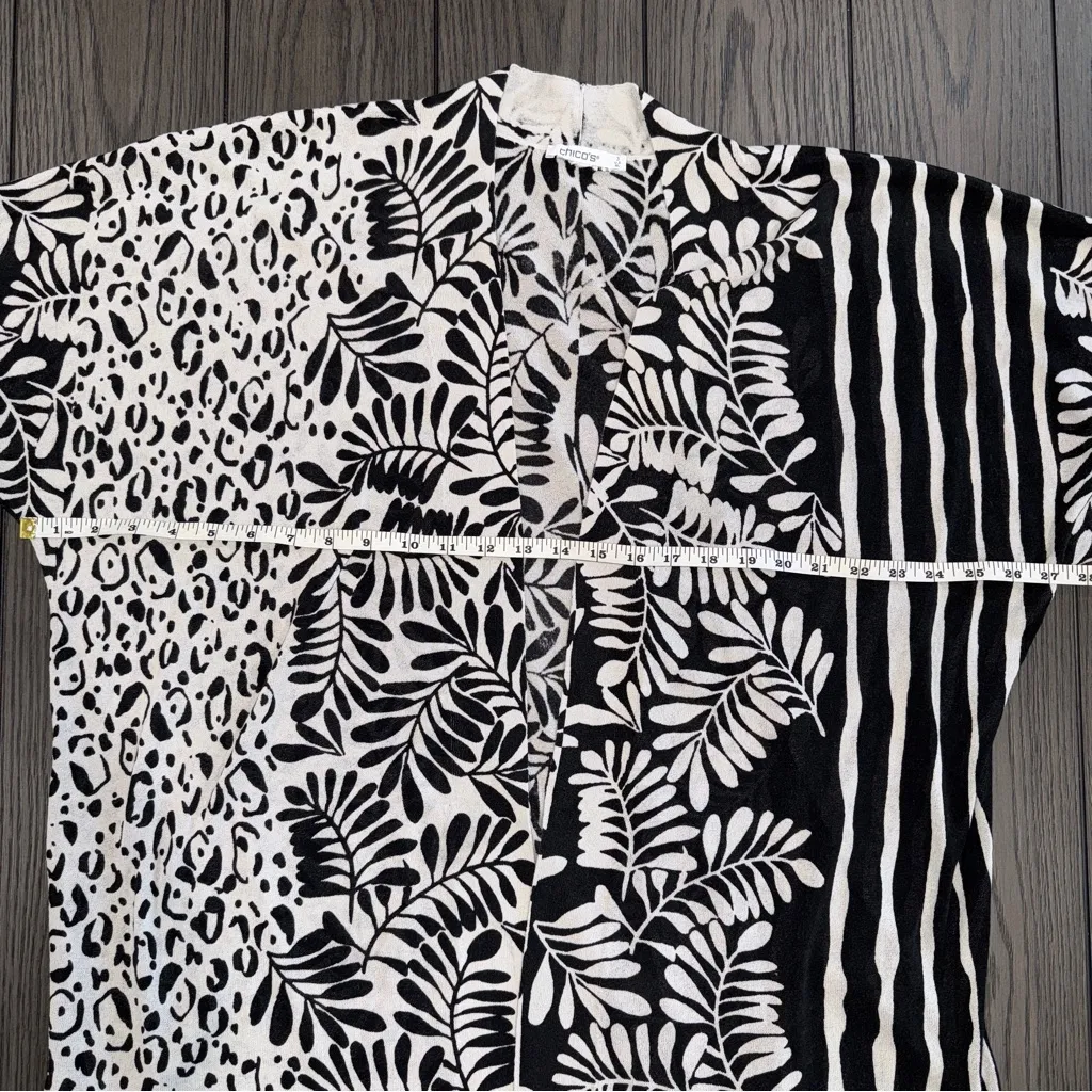 Chicos Summer Romance Midi Cardigan Black White Mixed Print Size XL Tropical - Image 9