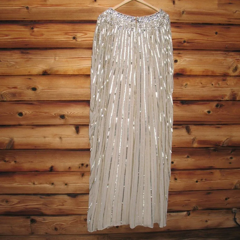 NWT Mac Duggal 93869 Gold Embellished Beaded Column Cape Gown 14 - Image 10