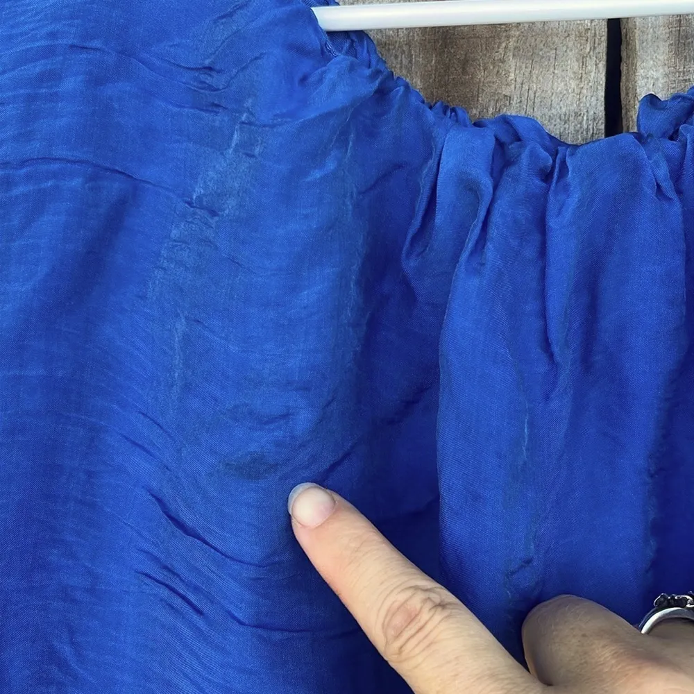 Imperfect silk top made in Italy blue flutter sleeve banded top Tina Stephens Size L - Image 6