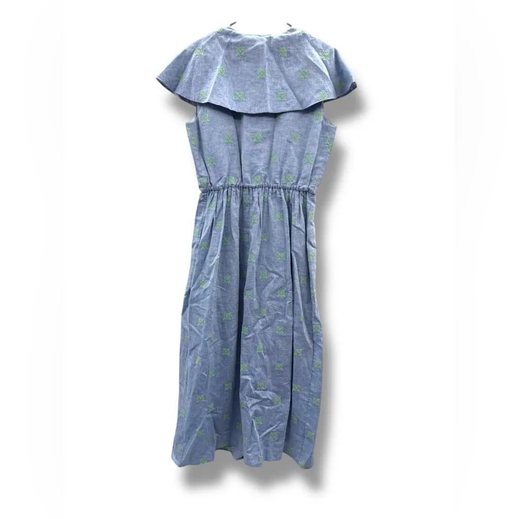 Coco Shop Embroidered Blue & Green Floral Print Collared‎ Midi Dress Sz L Size L - Image 6