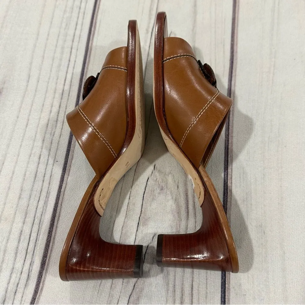 Cole Haan Country Carmel Brown Leather Peep Toe Slide 2 1/2" Block Heel Sz 6B - Image 10