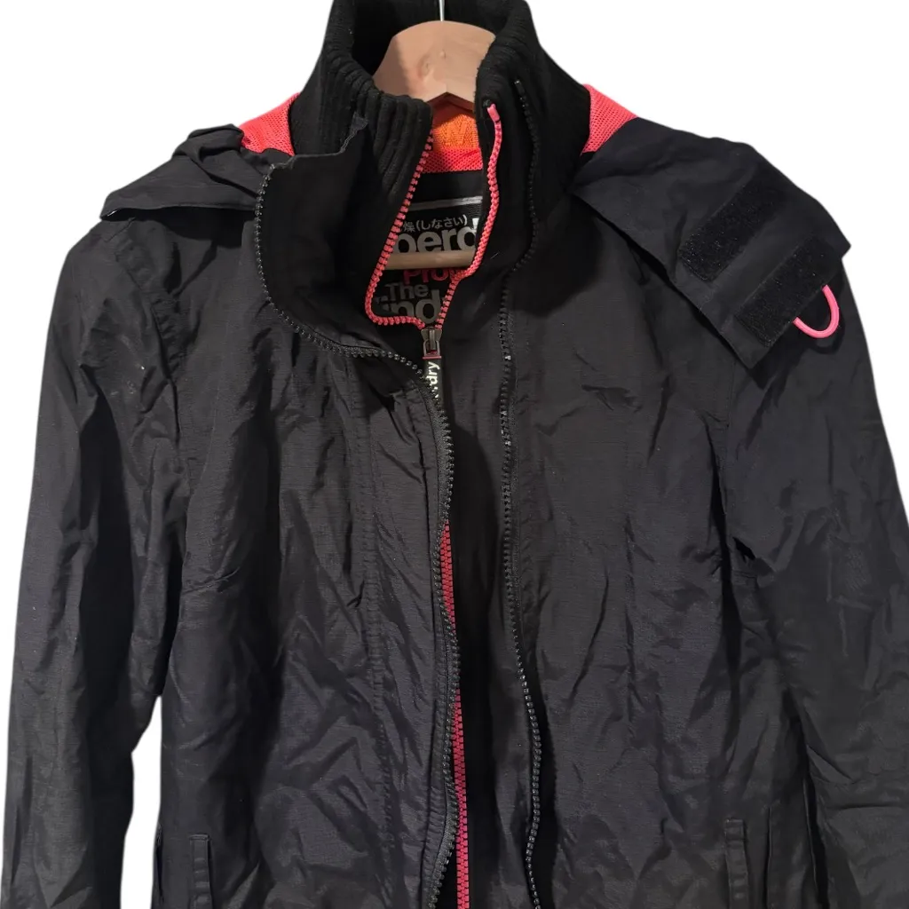 Superdry  The Windmac Professional Black Hooded Windbreaker Jacket Size Small - Image 2
