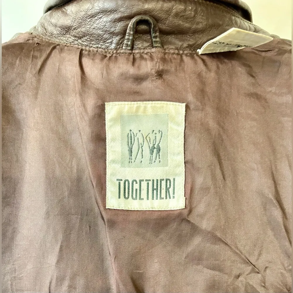 Vintage Spiegel Together Genuine Leather Short Trench Coat Brown Size Medium - Image 12