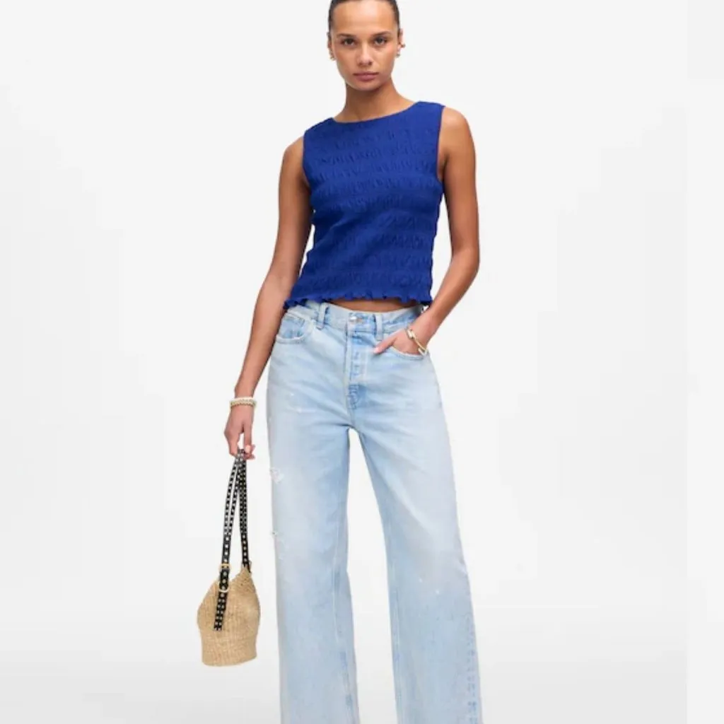 NWT Madewell Smocked Boatneck Tank in Brilliant Sapphire - Size: Extra Small - Image 13