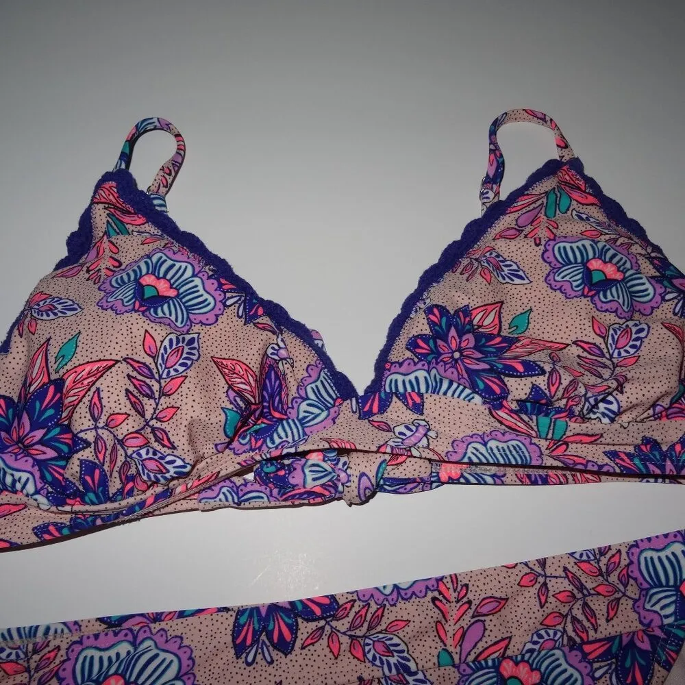 NWOT XHILARATION Floral Bikini Matching Set L/XL Crochet Purple - Image 2