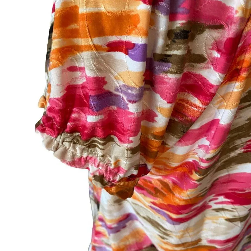 JM COLLECTION Ladies Ruffled Short Sleeve Top ~ Women's Size M ~ Elastic Trim - Image 6