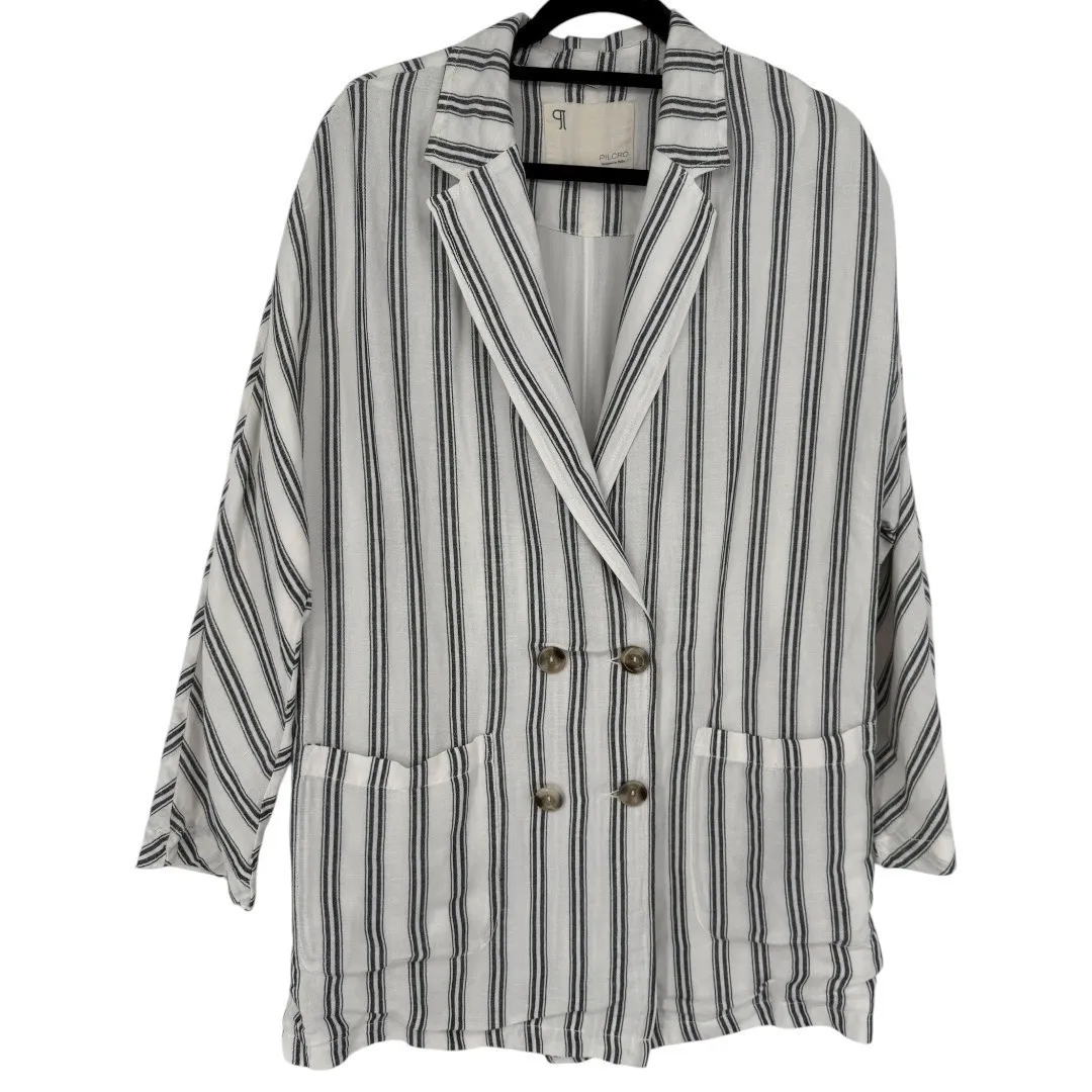 Anthropologie Pilcro Double Breasted Striped Linen Blend Blazer Jacket‎ Sz Small - Image 4