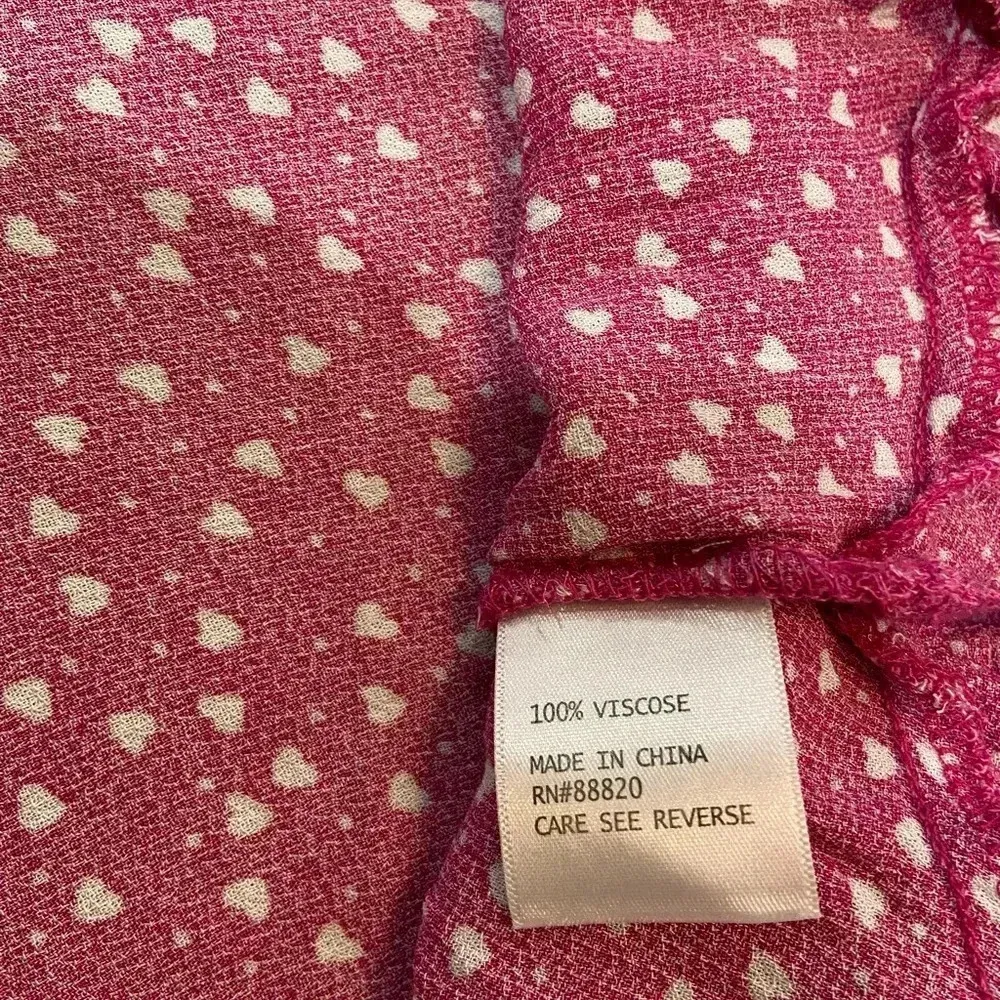 Rachel Zoe Pink White Hearts 3/4 Ruffle Sleeve Peplum V Neck Viscose Top Size M - Image 7