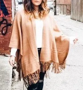 Tan Fringe Poncho - Image 2