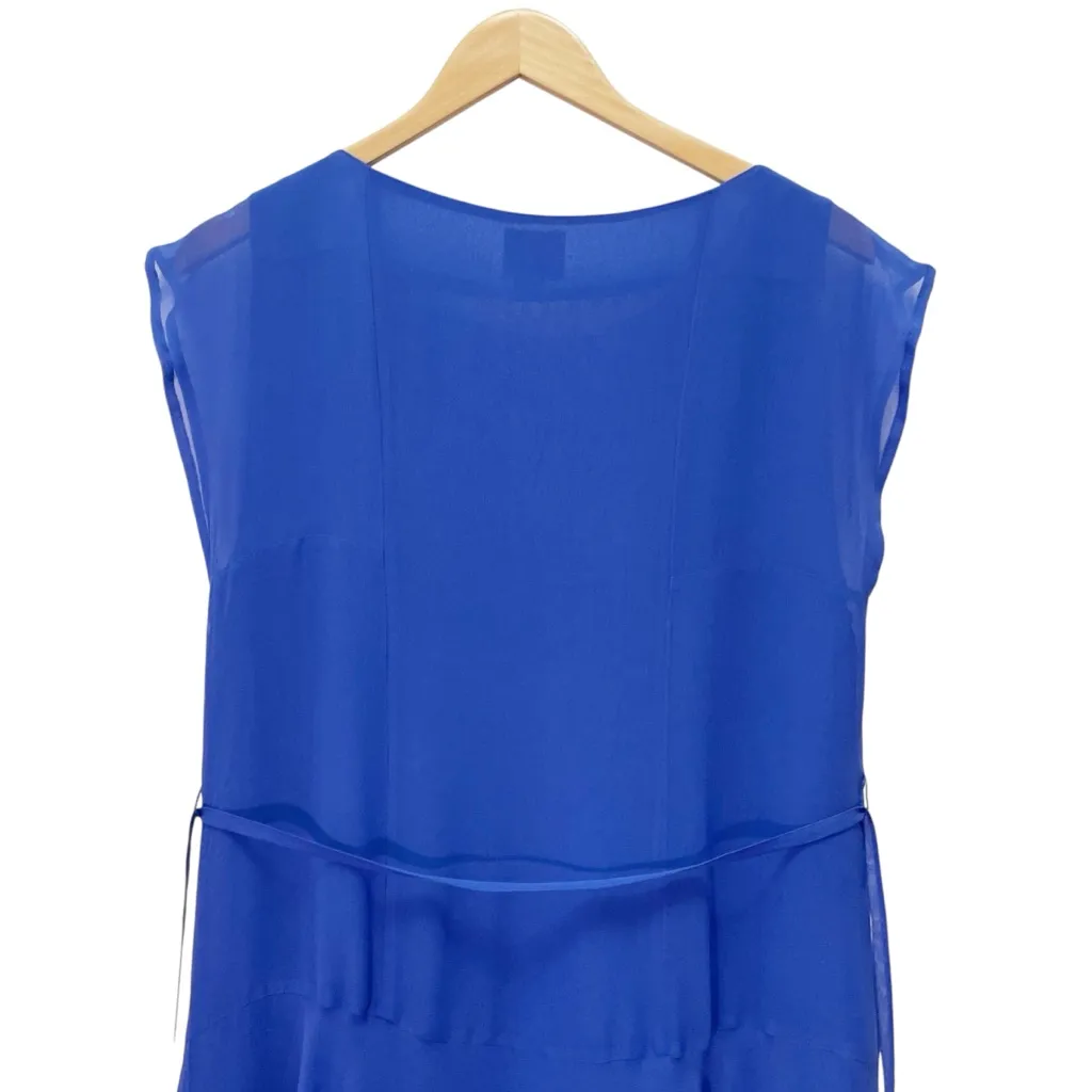 Reiss Thena Royal Blue Silk Midi Dress Size 8 Sheer Belted Overlay Fit & Flare - Image 10