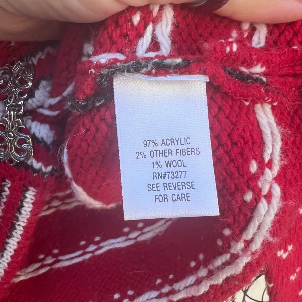 Croft & Borrow Fair Isle Frog Toggle Red Snowflake Winter Christmas Cardigan MED - Image 6