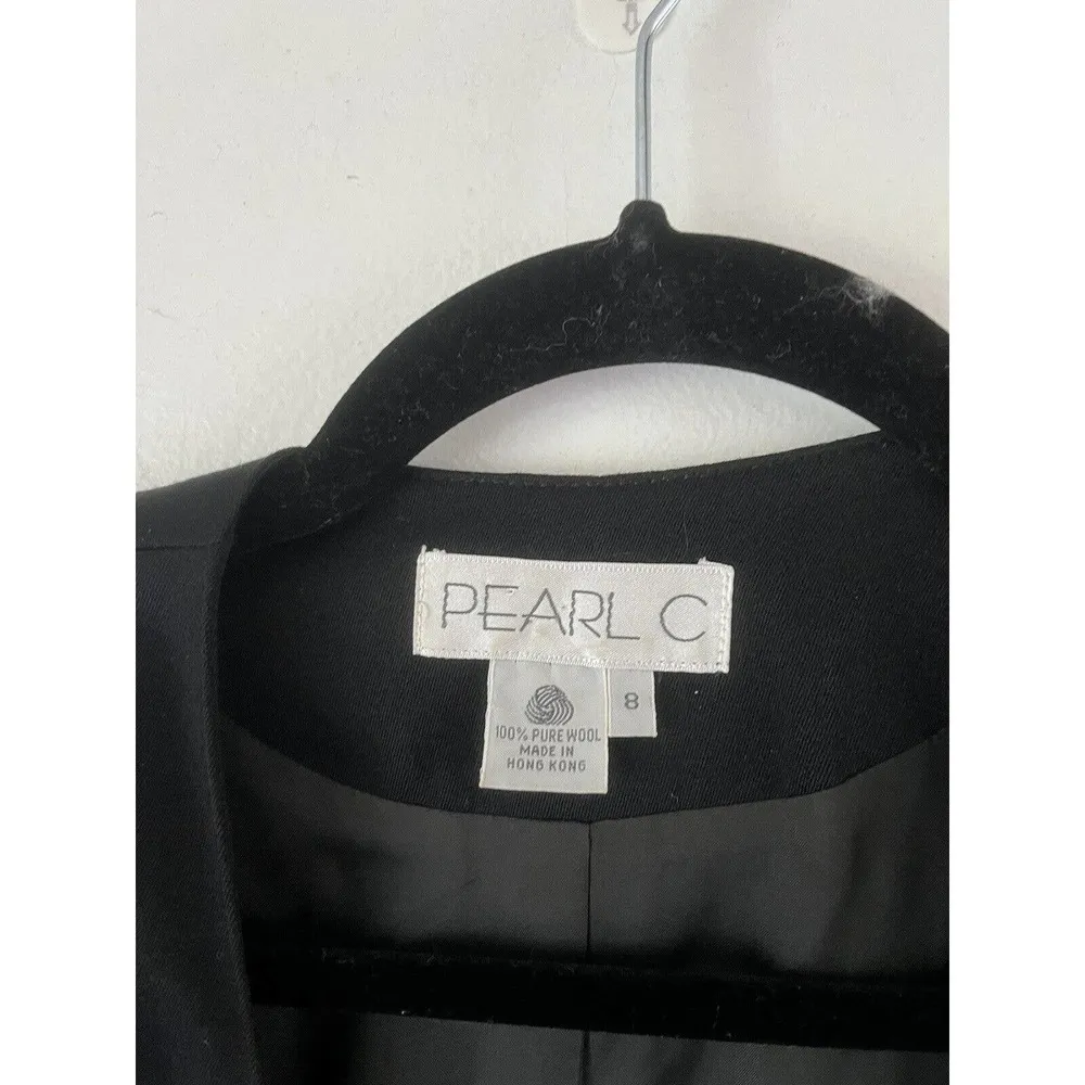 Pearl C Black 100% Pure Wool Long V Neck Button Front Vintage Blazer Jacket Sz 8 - Image 7
